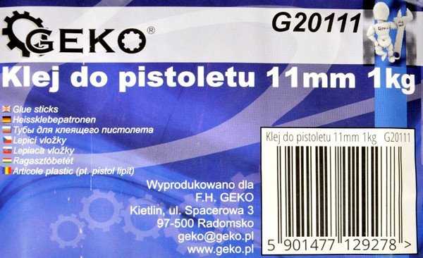 Wkłady klejowe Geko 11 mm x 200 mm skaidrus 57 vnt. 1kg G20111