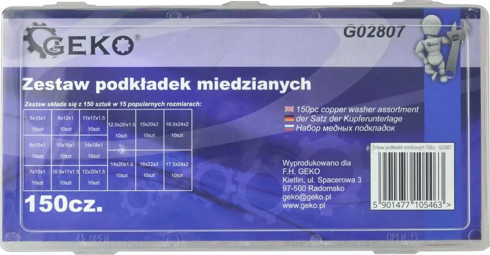 Geko komplektas podkładek miedzianych 150 vnt (G02807)
