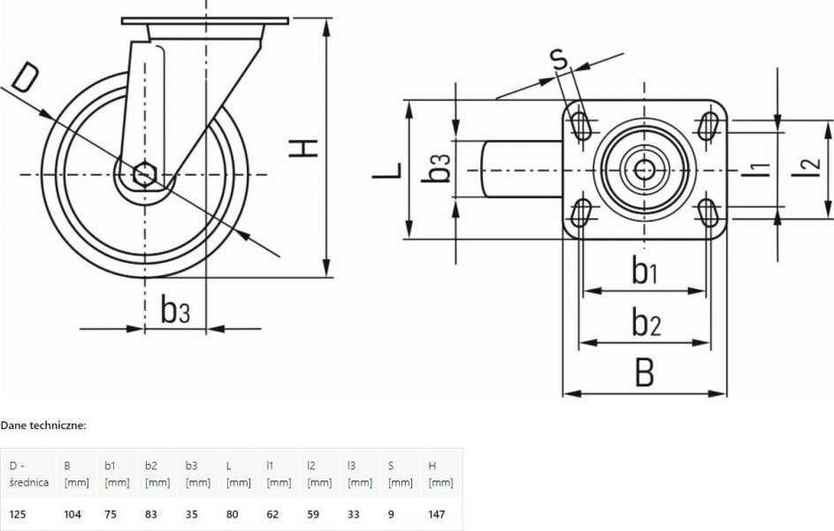 Geko Koło obrotowe 125mm PP (30)