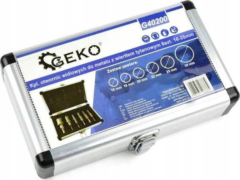 Geko Karbido dantukais pjaustytų skylių metalui rinkinys su titano grąžtais, 6 vnt., 16–35 mm (16)