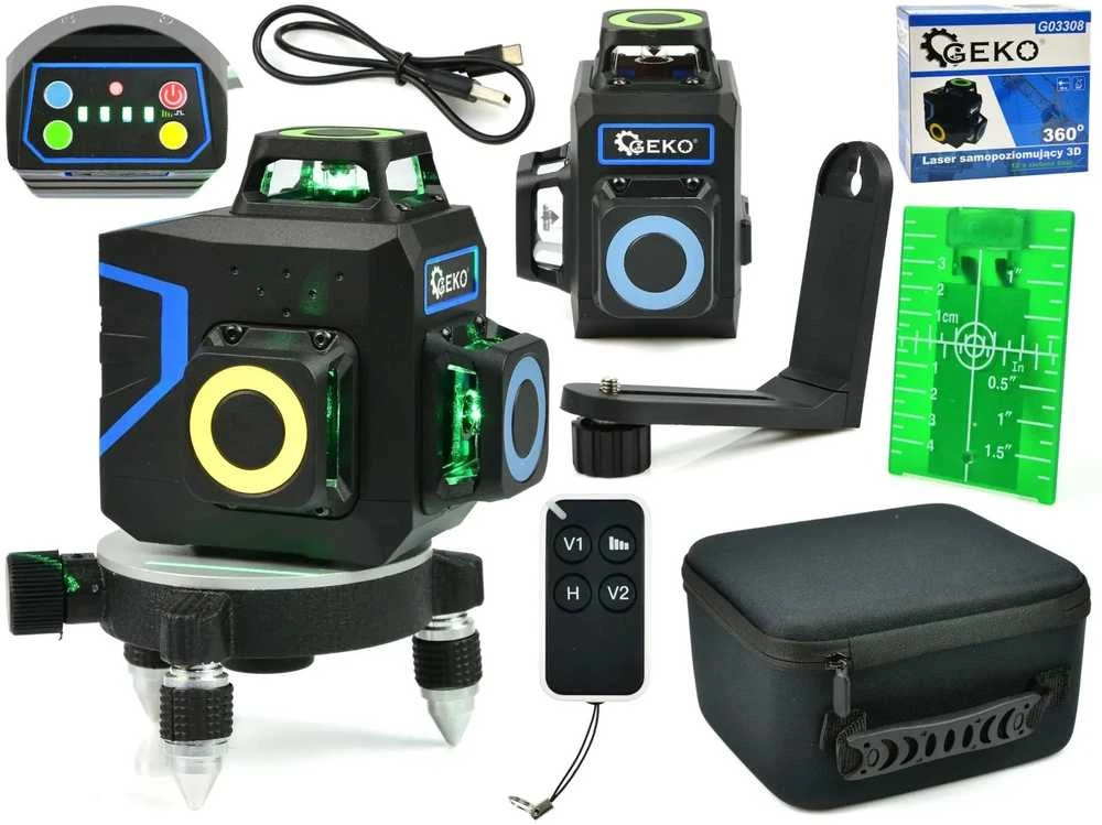 Geko lazerinis samopoziomujący 3D 360 12x žalia linijos (8)
