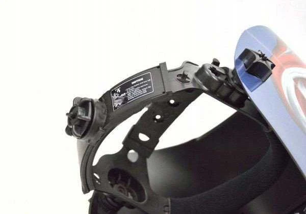 Geko suvirinimo kaukės laikiklis ir galvos fiksavimo mechanizmas