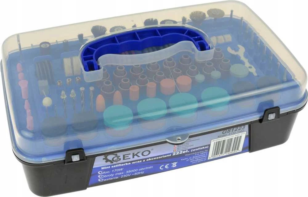 Geko Mini šlifuoklis su priedais (222vnt) G81223 GEKO