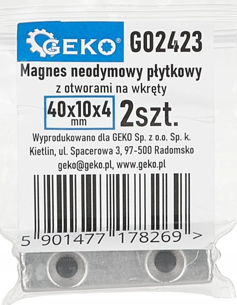 Geko Magnes neodymowy płytkowy su otworami na wkręty 40x10x5mm 2vnt.(2)