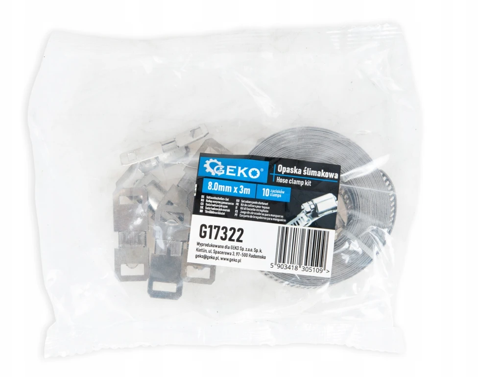 Geko Sliekinės pavaros spaustukas 8,0 mm x 3 m + 10 spaustukų (100)