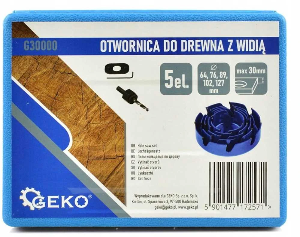 Grąžtas GEKO G30000 Karūnėlės medienai rinkinys 5 vnt
