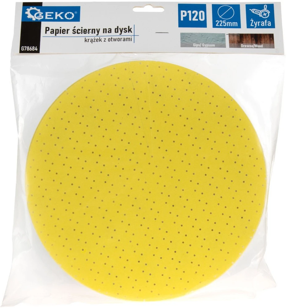 Geko Šlifavimo popierius diskui – diskas su skylutėmis 225mm P120 /žirafa/ (10/100/500)