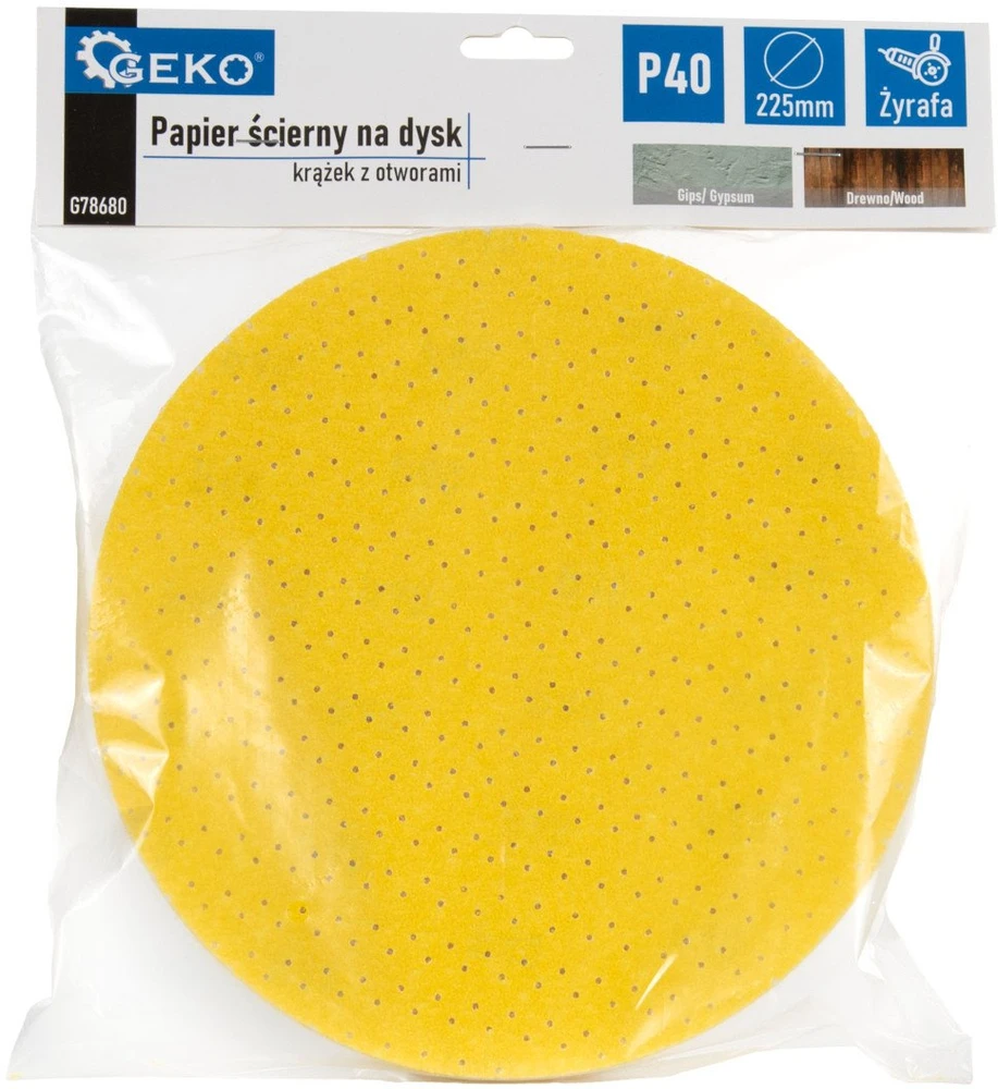 Geko Šlifavimo popierius diskui – diskas su skylutėmis 225 mm P40 /žirafa/ (10/100/500)