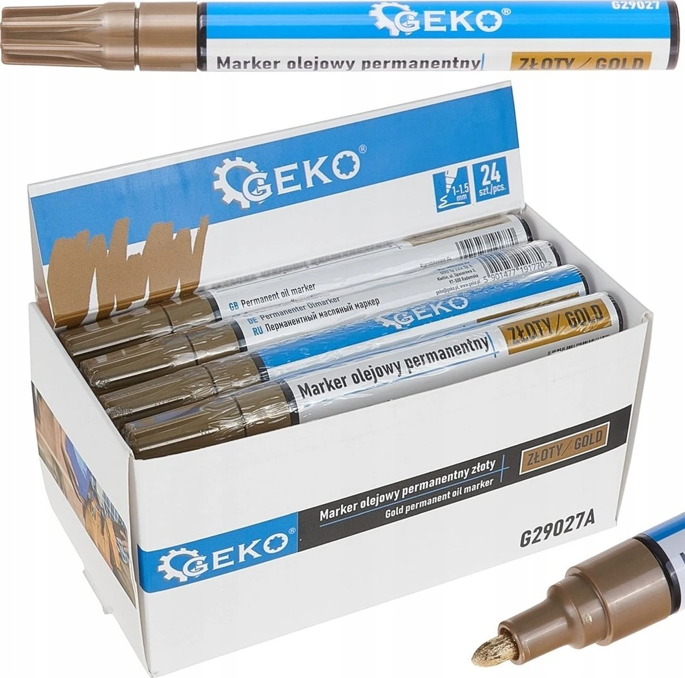 Geko Permanent Oil Marker Gold – ekrano dėžutė (24/480)