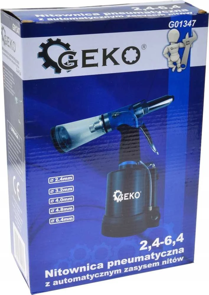 Geko Pneumatinis kniediklis su automatiniu kniedžių prisiurbimu 2,4–6,4 mm (10)