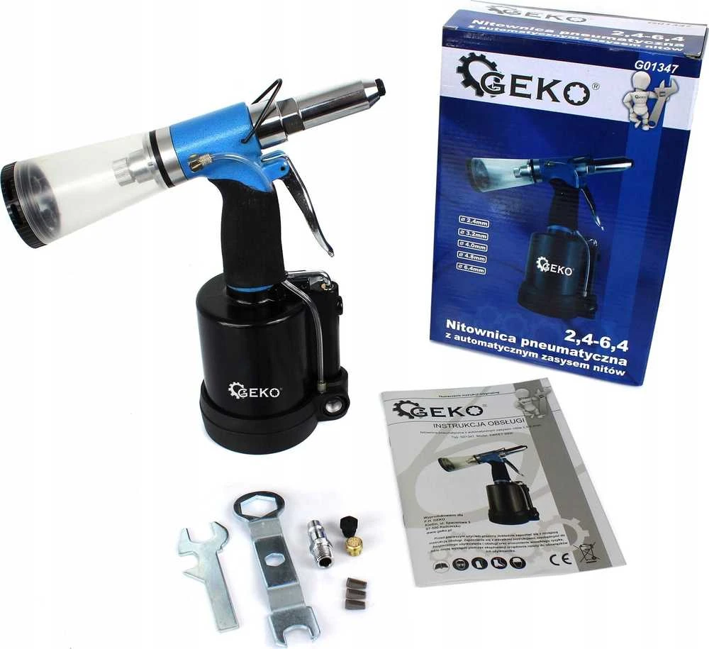 Geko Pneumatinis kniediklis su automatiniu kniedžių prisiurbimu 2,4–6,4 mm (10)