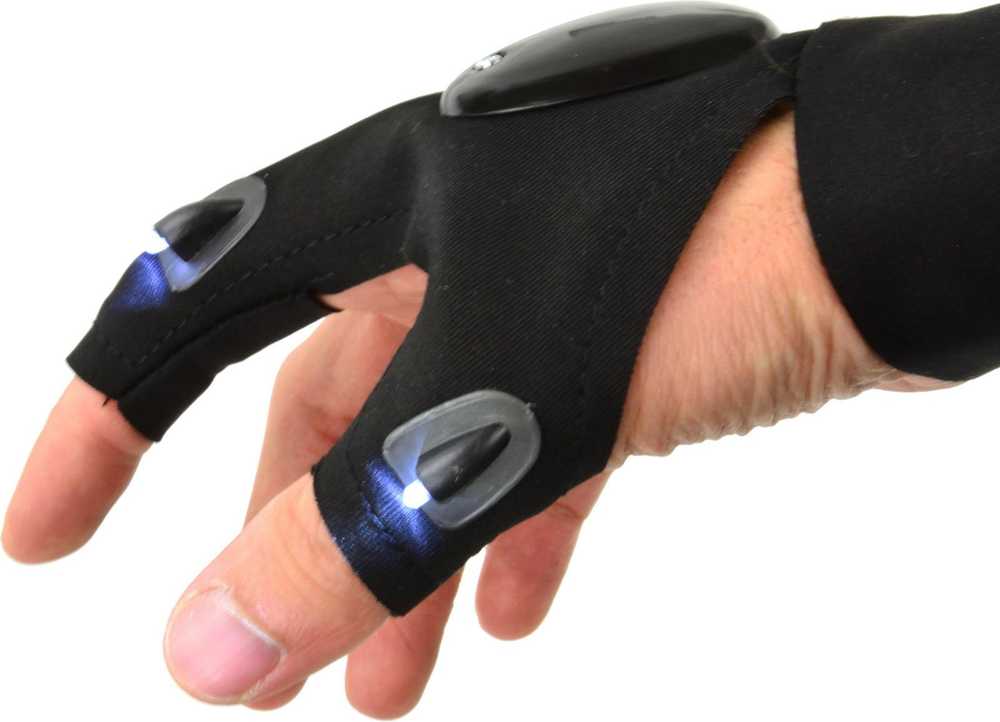 Geko Šviesos mechanikos pirštinė su LED darbiniu žibintuvėliu, atspari vandeniui, universali