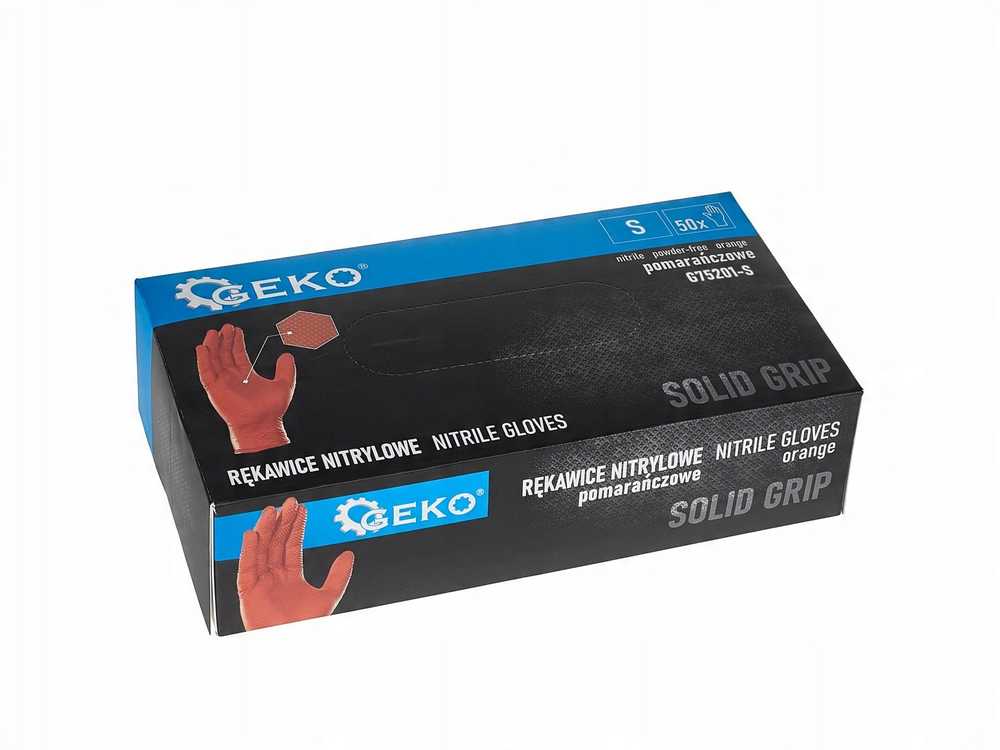 Geko Nitrilinės pirštinės SOLID GRIP 50 vnt. dydis S oranžinės (10)