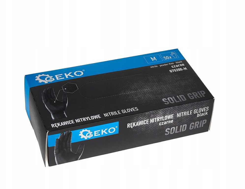Geko SOLID GRIP nitrilo pirštinės, 50 vnt., M dydis, juodos (10)