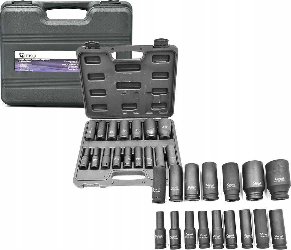 Geko Rinkinys nasadek udarowych długich 1/2'' 10-32mm 16szt. (5)