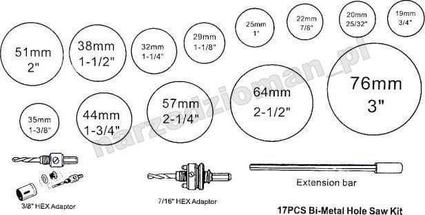 Gręžimo karūnų komplektas Geko U39990; 22-73 mm; 6 vnt.