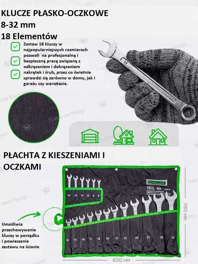 Įrankių rinkinys Geko Rinkinys plokščių dvikilpių veržliarakčių 18el. (8-32mm)