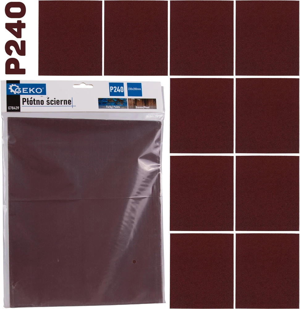 Geko Šlifavimo audinys – lapas 230x280 mm P240 (10/500)