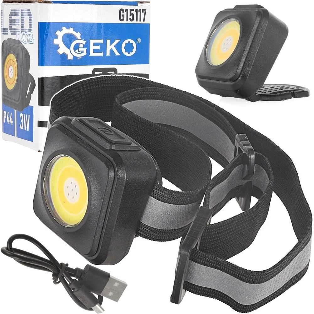 Priekinė žibintuvėlė Geko Priekinė žibintuvėlė atspari smūgiams su atšvaitu LED COB 3W 500mAh 500lm IP44 (240)