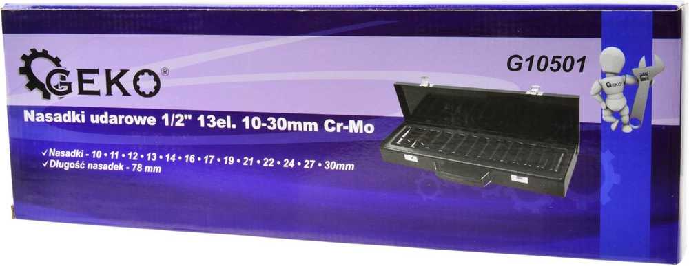 Geko smūginiai antgaliai 1/2'' 13 vnt. 10-30 mm Cr-Mo (G10501)