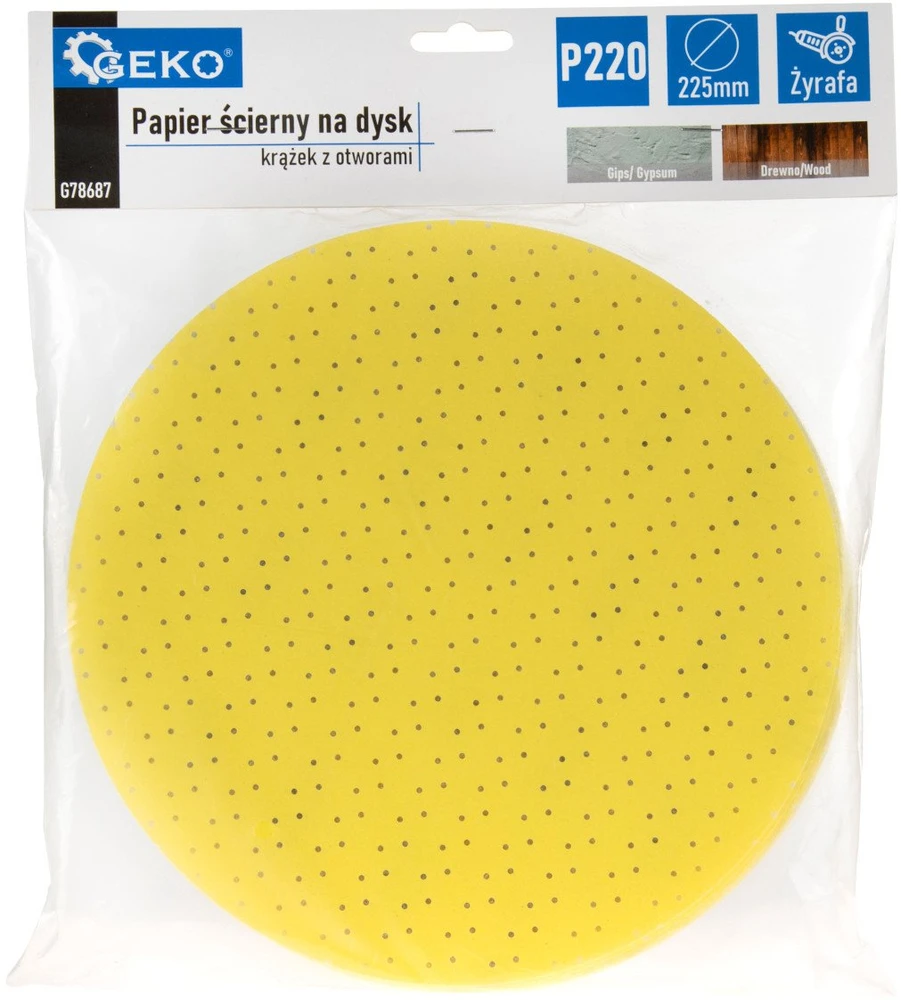 Geko Švitrinis popierius diskui – diskas su skylutėmis 225 mm P220 /žirafa/ (10/100/500)