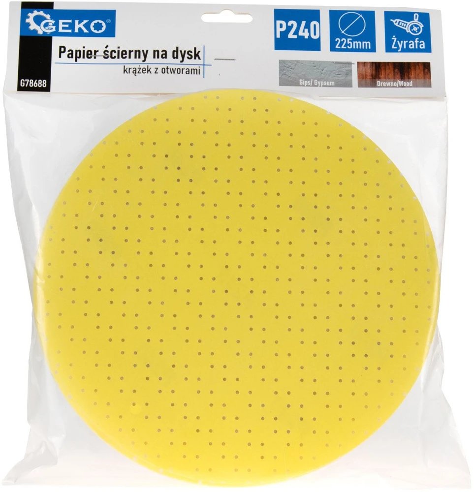 Geko Švitrinis popierius diskui – diskas su skylutėmis 225 mm P240 /žirafa/ (10/100/500)