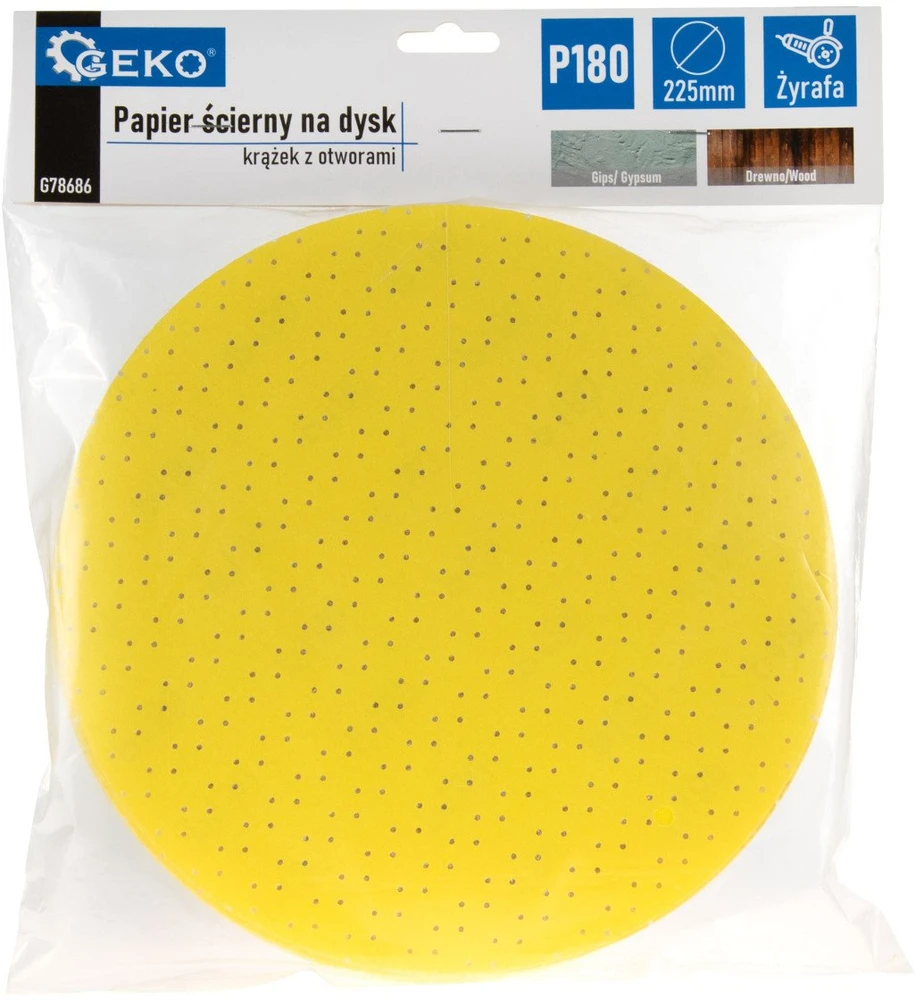 Geko Šlifavimo popierius diskui – diskas su skylutėmis 225 mm P180 /žirafa/ (10/100/500)