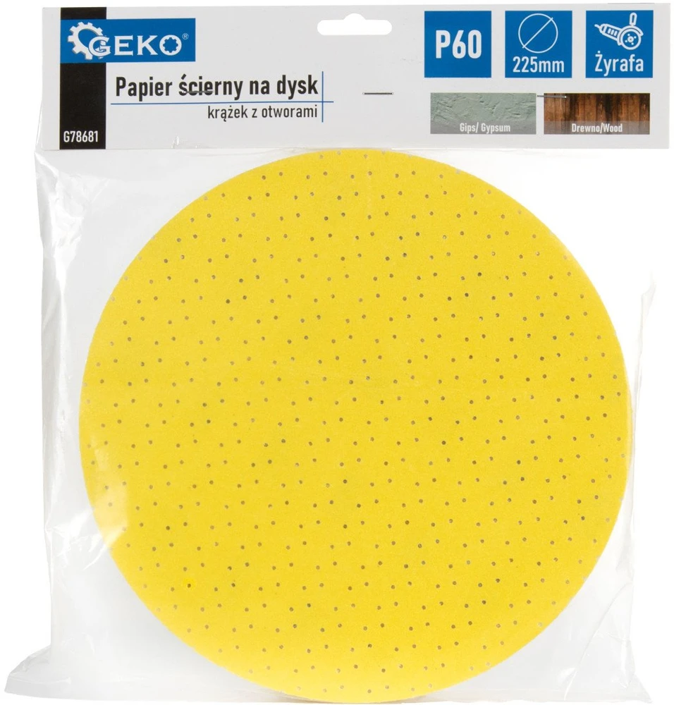Geko Švitrinis popierius diskui – diskas su skylutėmis 225 mm P60 /žirafa/ (10/100/500)