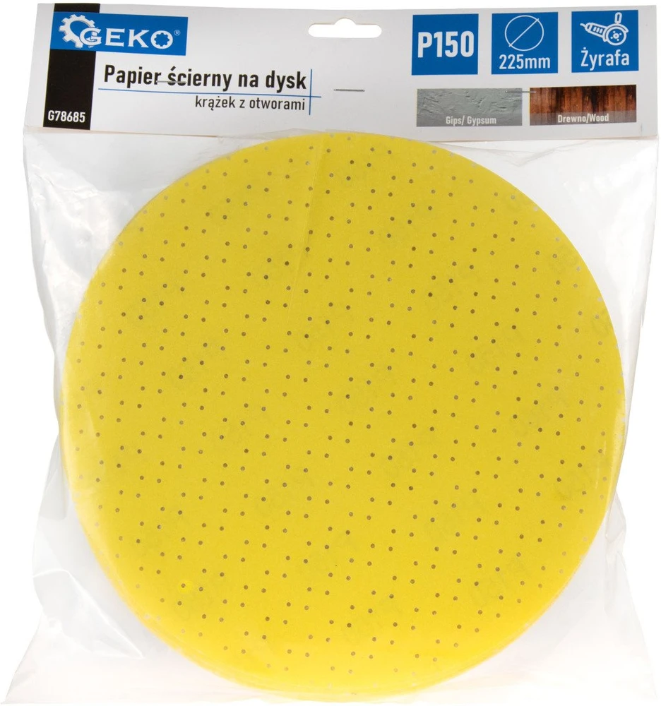 Geko Švitrinis popierius diskui - diskas su skylutėmis 225 mm P150 / žirafa (10/100/500)