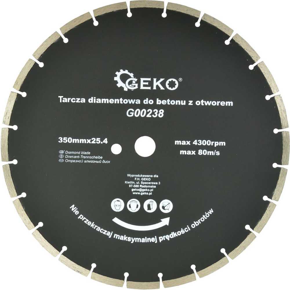 Geko tarcza diamentowa do betonu 350mm x 25,4mm su dodatkowym otworem (G00238)