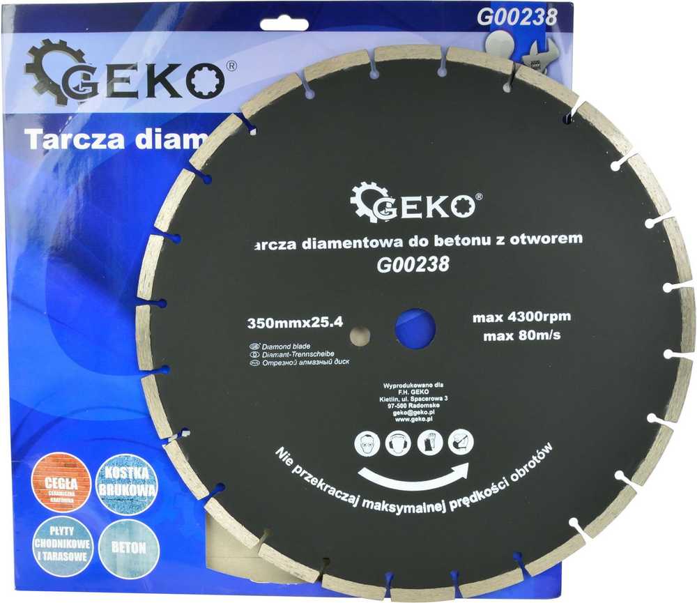 Geko tarcza diamentowa do betonu 350mm x 25,4mm su dodatkowym otworem (G00238)