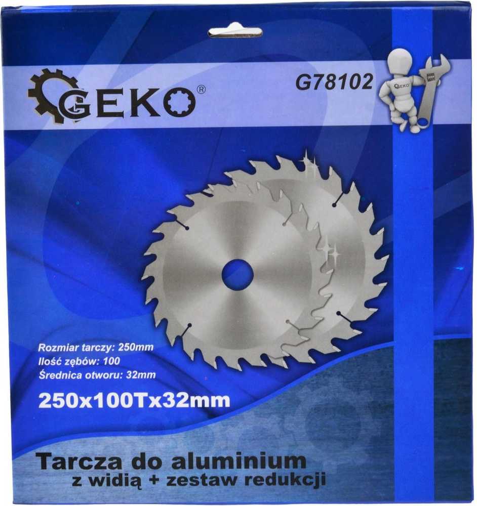 Geko Tarcza do aliuminio su widią 250mmx100Tx32mm + komplektas redukcji (25)