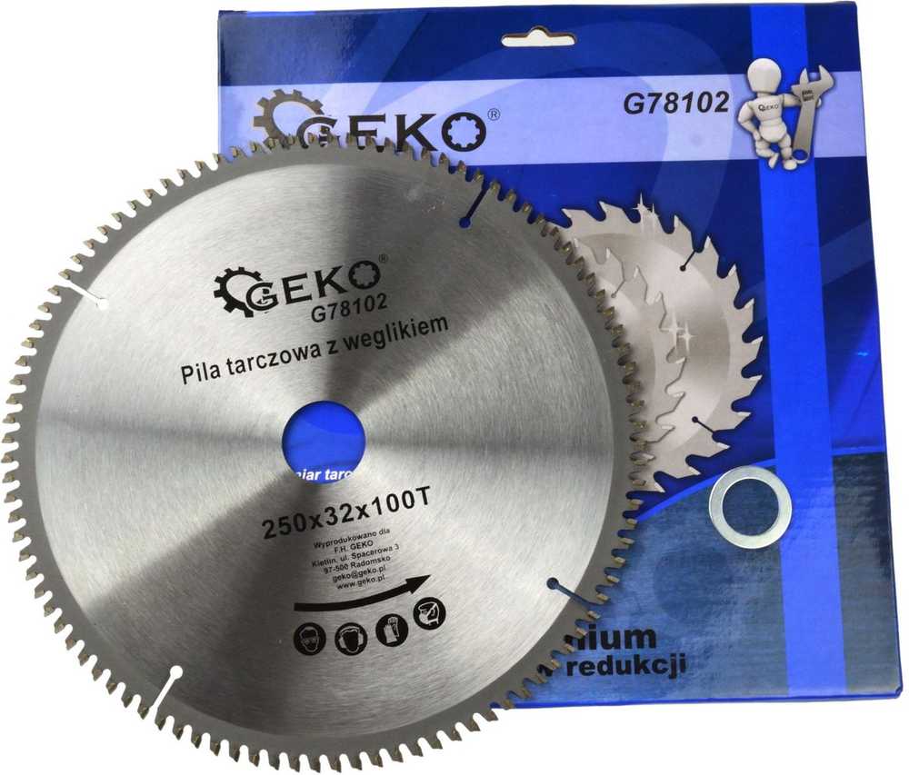 Geko Tarcza do aliuminio su widią 250mmx100Tx32mm + komplektas redukcji (25)