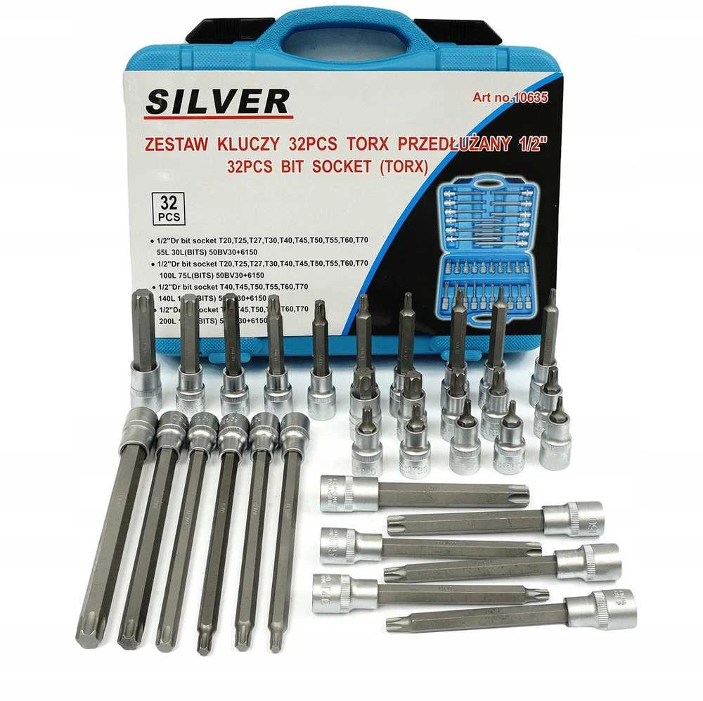 SILVER Sidabrinis Sidabrinis TORX raktų rinkinys 1/2″ prailgintas 32 vnt.