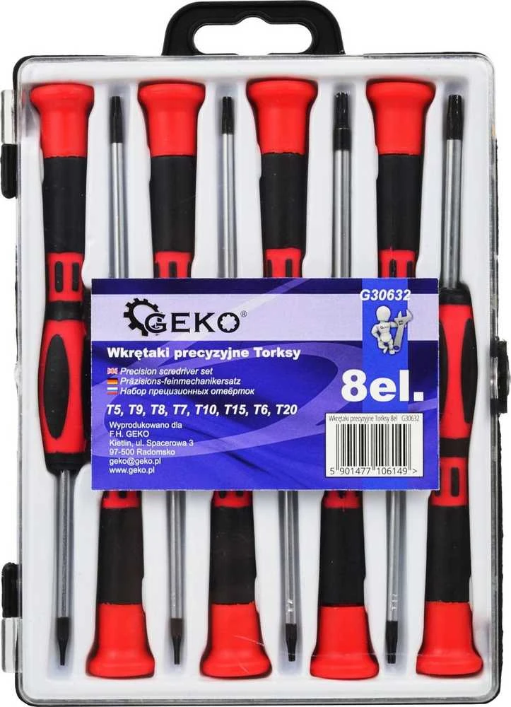 TORX atsuktuvų rinkinys 8vnt. CRV. T5; T6; T7; T8; T9; T10; T15; T20 GEKO G30632