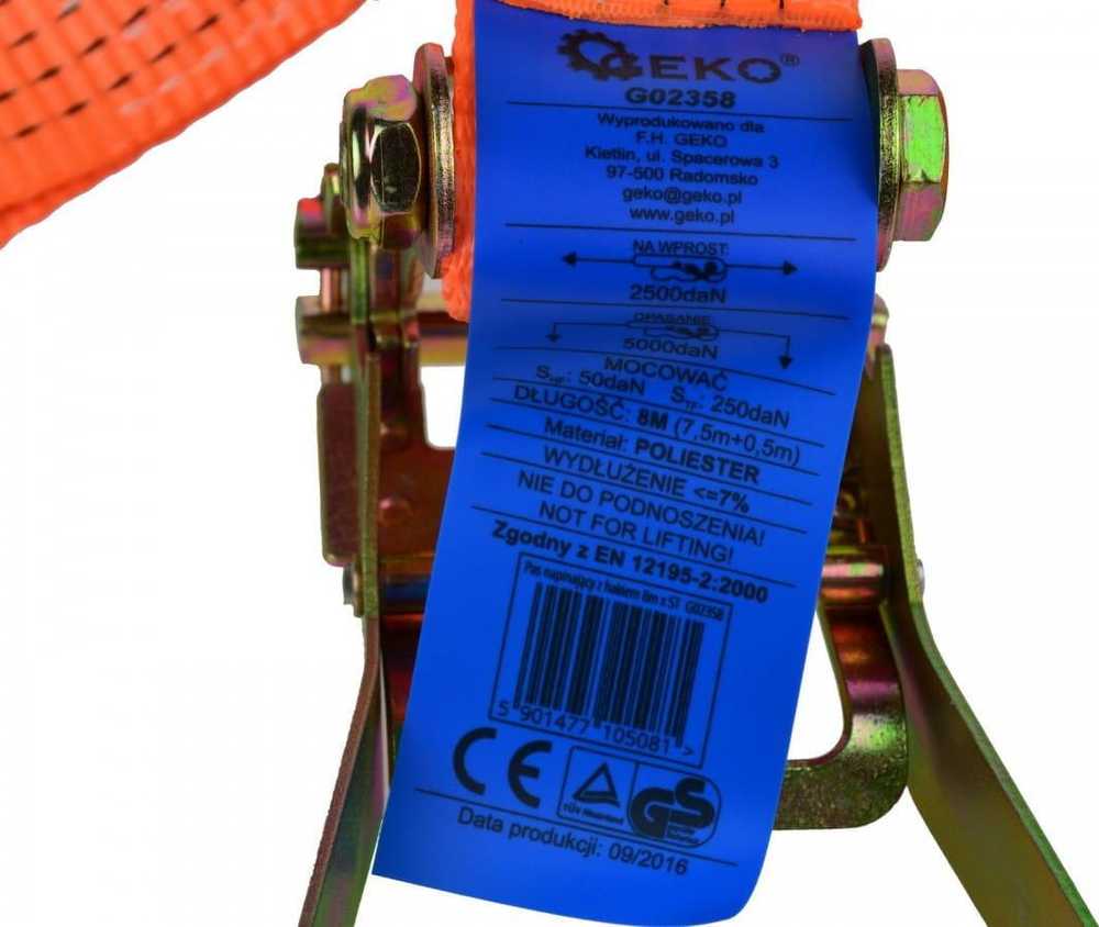 Geko TRANSPORTO DIRŽAS SU RETKETU 8M/5T/50MM (10) G02358 GEKO