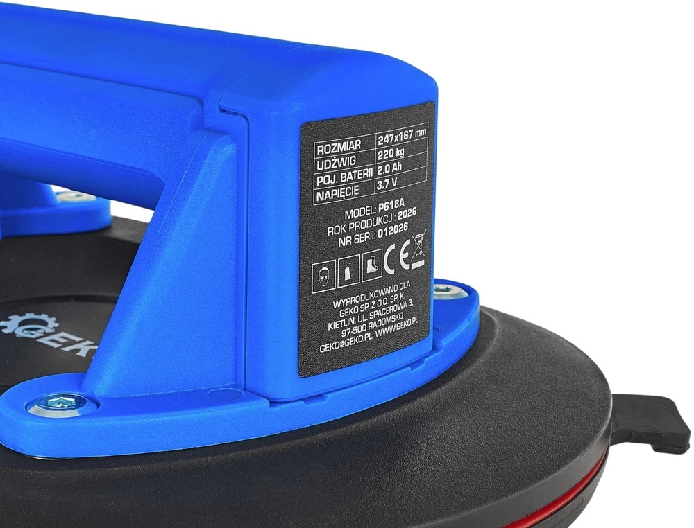 Geko Vakuuminis siurbtuko laikiklis akumuliatorinis 247x167mm 220kg 2.0Ah 3,7V (10) (5903418306830)