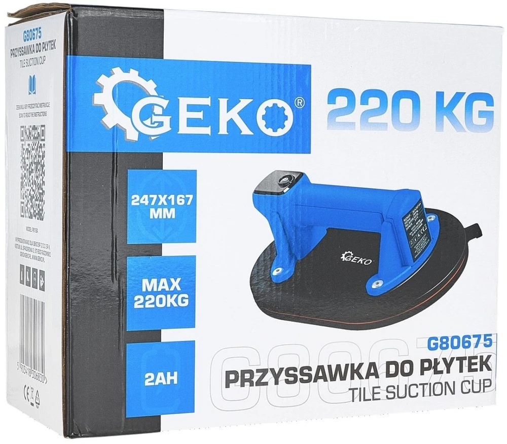 Geko Vakuuminis siurbtuko laikiklis akumuliatorinis 247x167mm 220kg 2.0Ah 3,7V (10) (5903418306830)