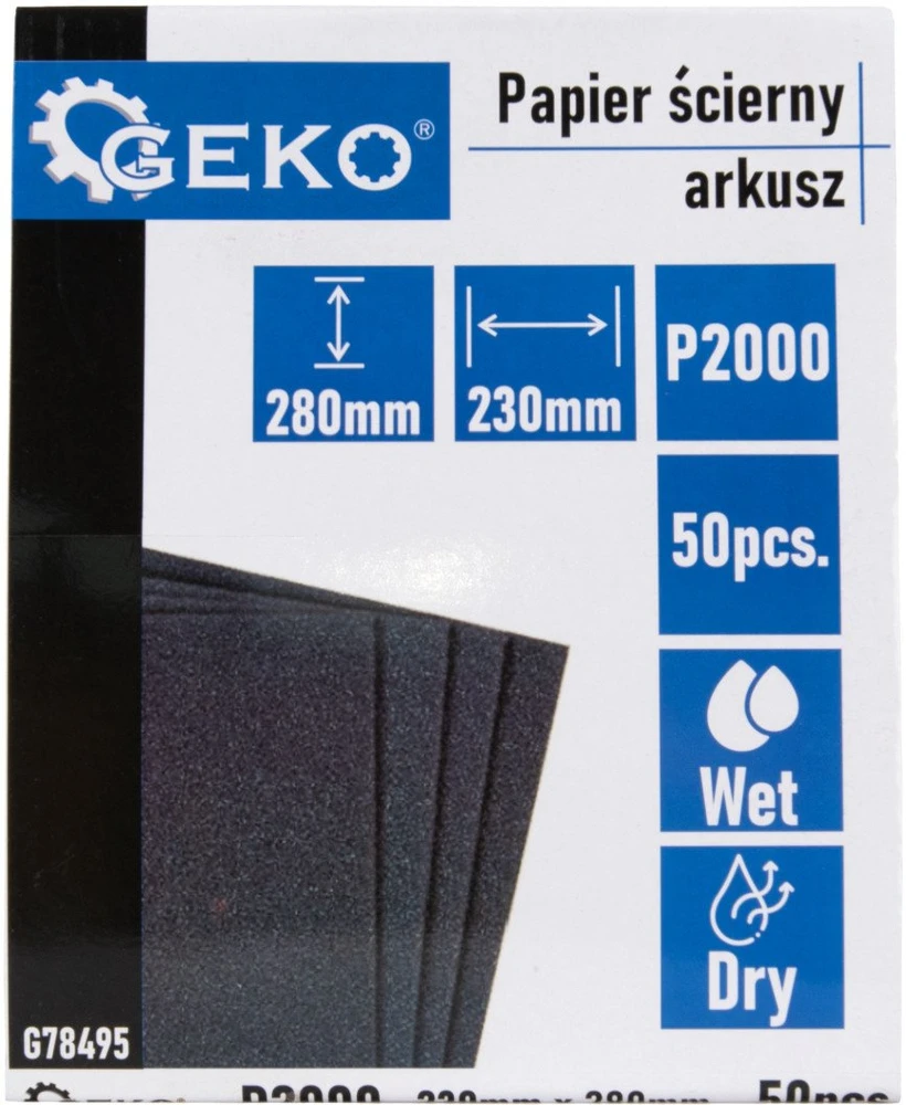 Geko Vandeninis švitrinis popierius – lapas 230x280 mm P2000 (50/1000)