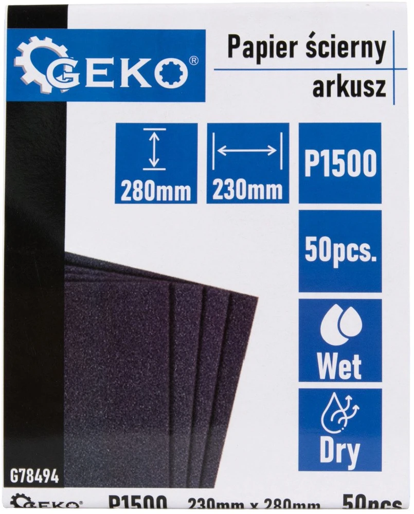 Geko Vandens pagrindo švitrinis popierius – lapas 230x280 mm P1500 (50/1000)