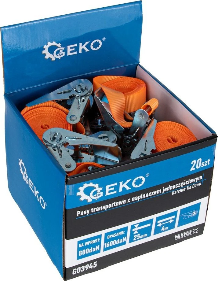Geko vientisas kėlimo diržas su įtempikliu 25 mm x 4 m 1600 kg (20/80)