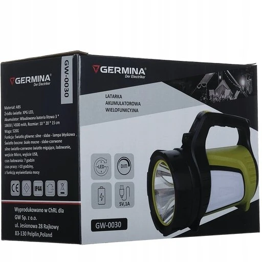 Žibintuvėlis Geko Žibintuvėlis akumuliatorinė LED 10W 500lm 6500K IP44 4x18650 Li-ion 8000mAh powerbank GW-0030