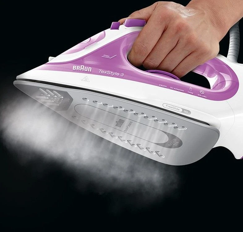 Braun TexStyle 3 Sauso ir garų tipo lygintuvas Violetinė, Sidabras, Balta 2350 W