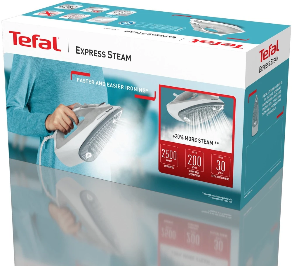 TEFAL Express Garų lygintuvas | FV2863E1 | Garų lygintuvas | 2500 W | Vanduo tank capacity 270 ml | Continuous steam 30 g/min | Steam boost performance 200 g/min