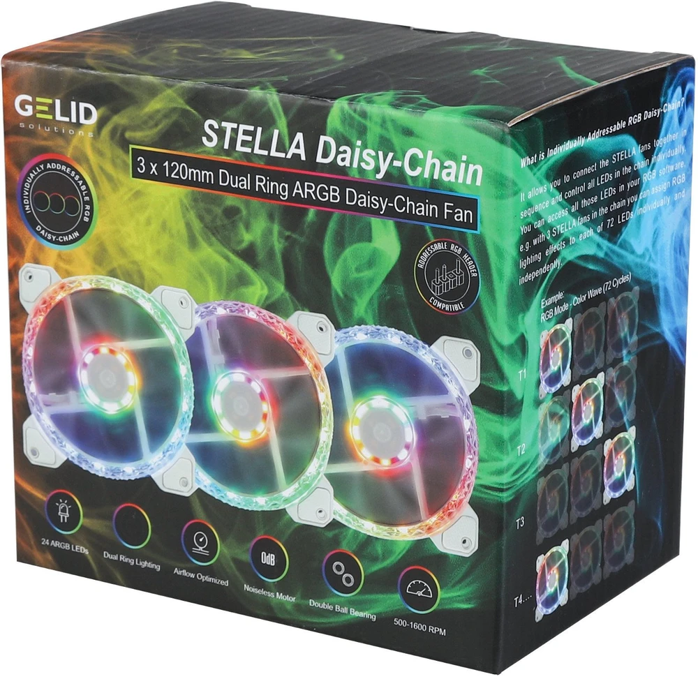 Gelid Stella 120mm ARGB ventiliatorių komplekto dėžutė