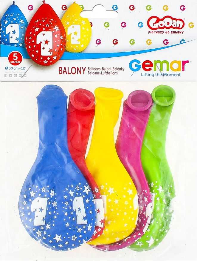 GoDan Gemar 1 numerio BIRTHDAY balionai, 5 vnt, 12 colių pakabinami