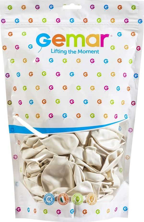 Gemar Metallic Balloons Pearl and Baltas, GM120, 33 cm, 50 vnt.