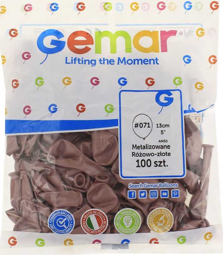 Gemar Metallic Balloons Rožinė and Gold, AM50, 13 cm, 100 vnt.