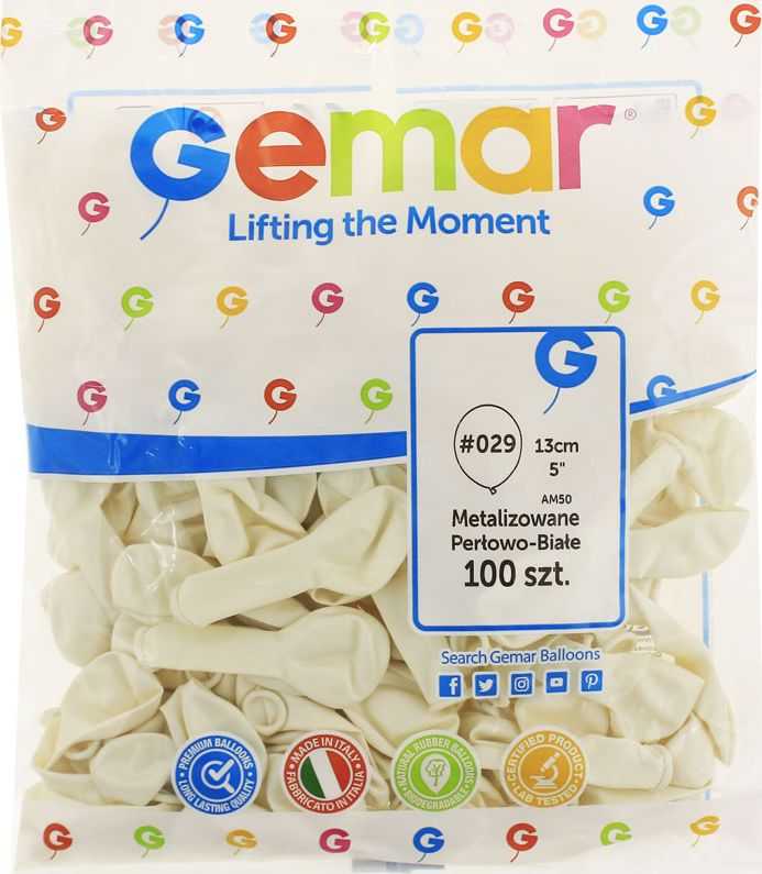 Gemar Metallic Balloons Pearl-Baltas, AM50, 13 cm, 100 vnt.
