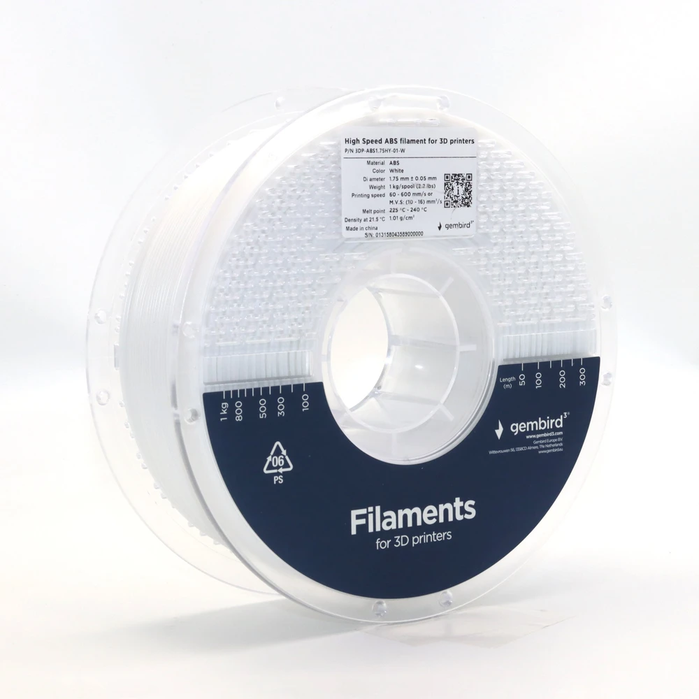 Gembird didelio greičio abs gija, 1,75 mm, 1kg, balta
